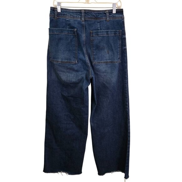 OAT NY High Rise Wide Leg Raw Hem Audre Dark Wash Jeans Size 10/30 - Picture 3 of 7
